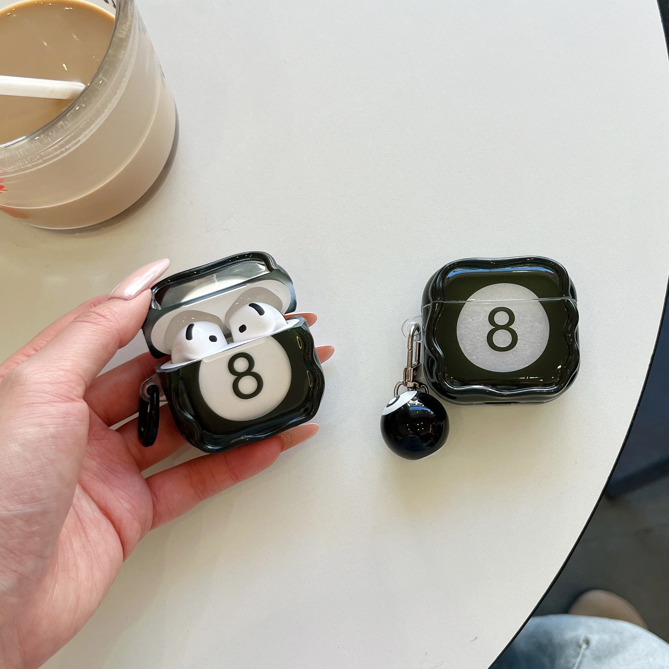 For Apple AirPods Pro3 AirPods 1 2 3 4 Pro 2 Case Creative simulation eightball  Earbuds Protective Cover With Pendant