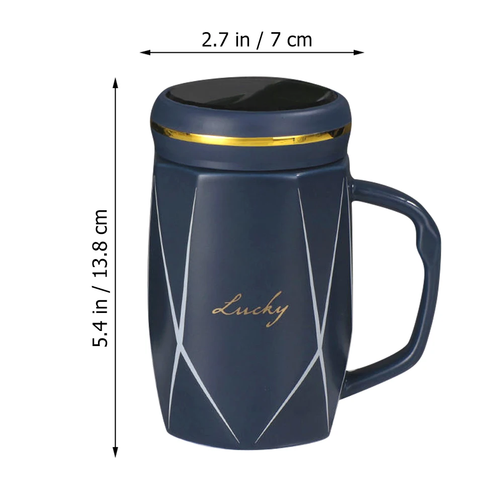 

Ceramic Tea Mug Hand Painted Diamond Shape Design Lid Safe Practical Long Term Use Coffee Milk Hot Chocolate Storage Household