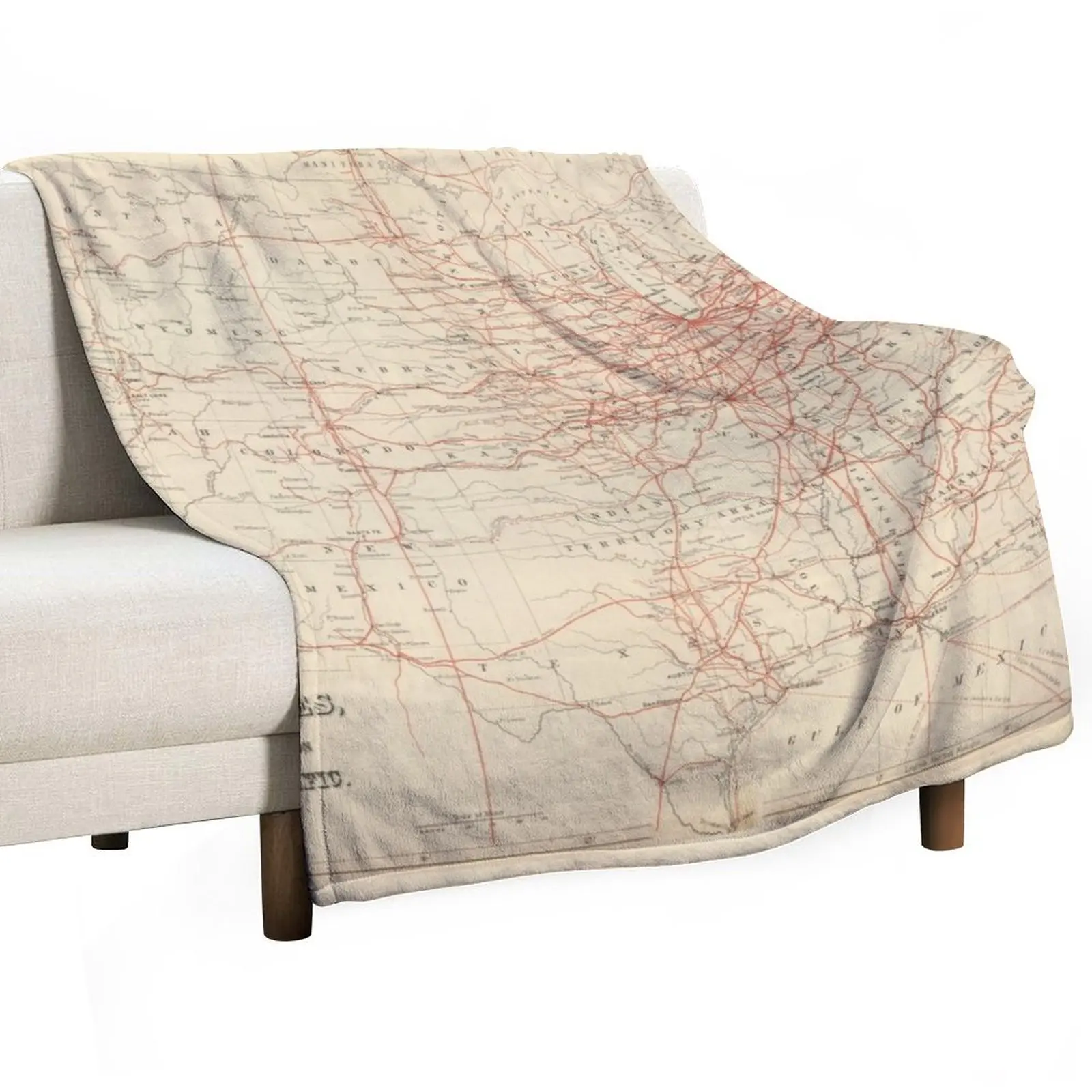 

Old United States Railroad Map (1884) Vintage US Railway Atlas Throw Blanket Soft Comfort Blanket for Reading Watching TV