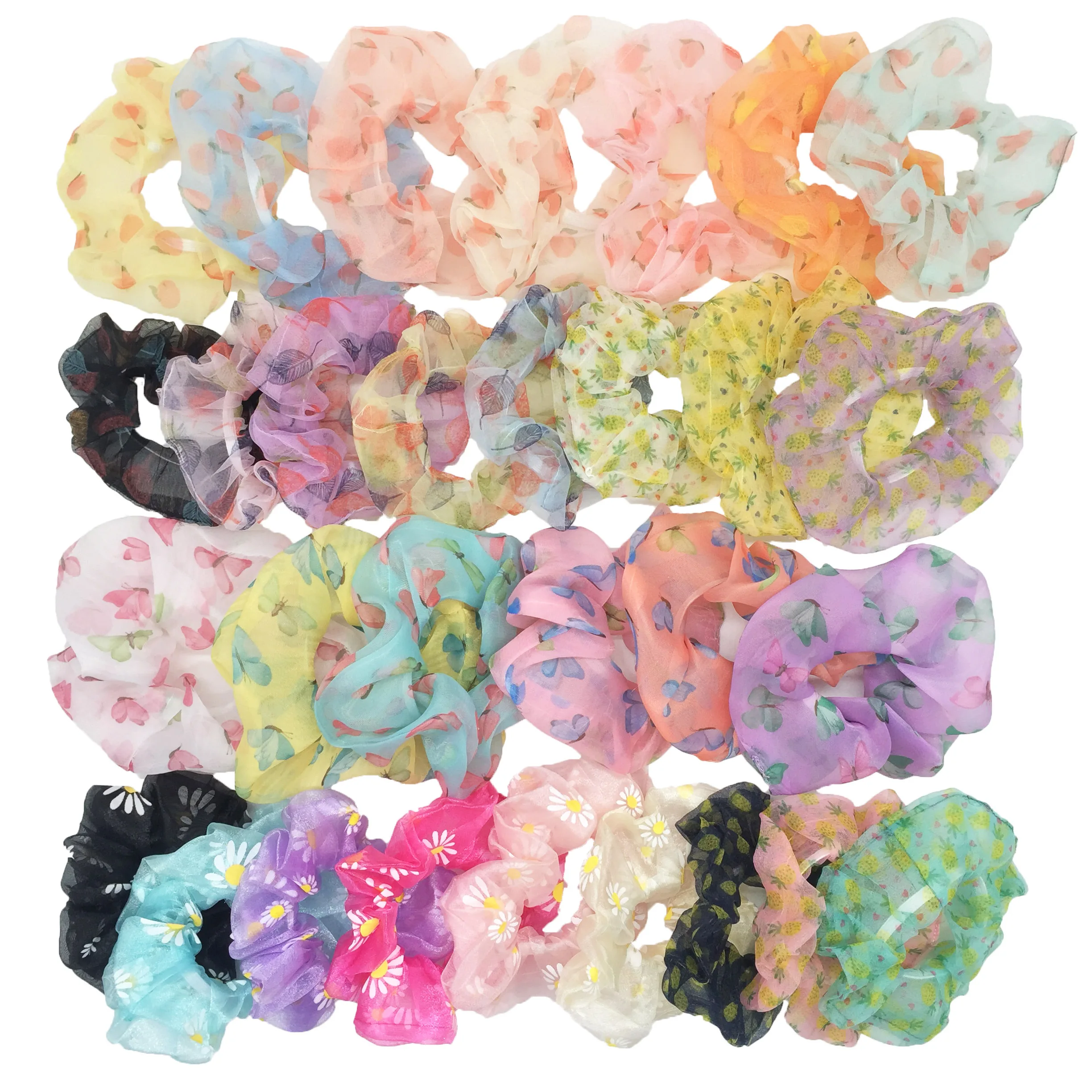 50pcs/40/30/20 Hair Scrunchies Pack Satin Elastic Velvet Bands Scrunchy Ties Chiffon Women Girls Accessories Organza Christmas