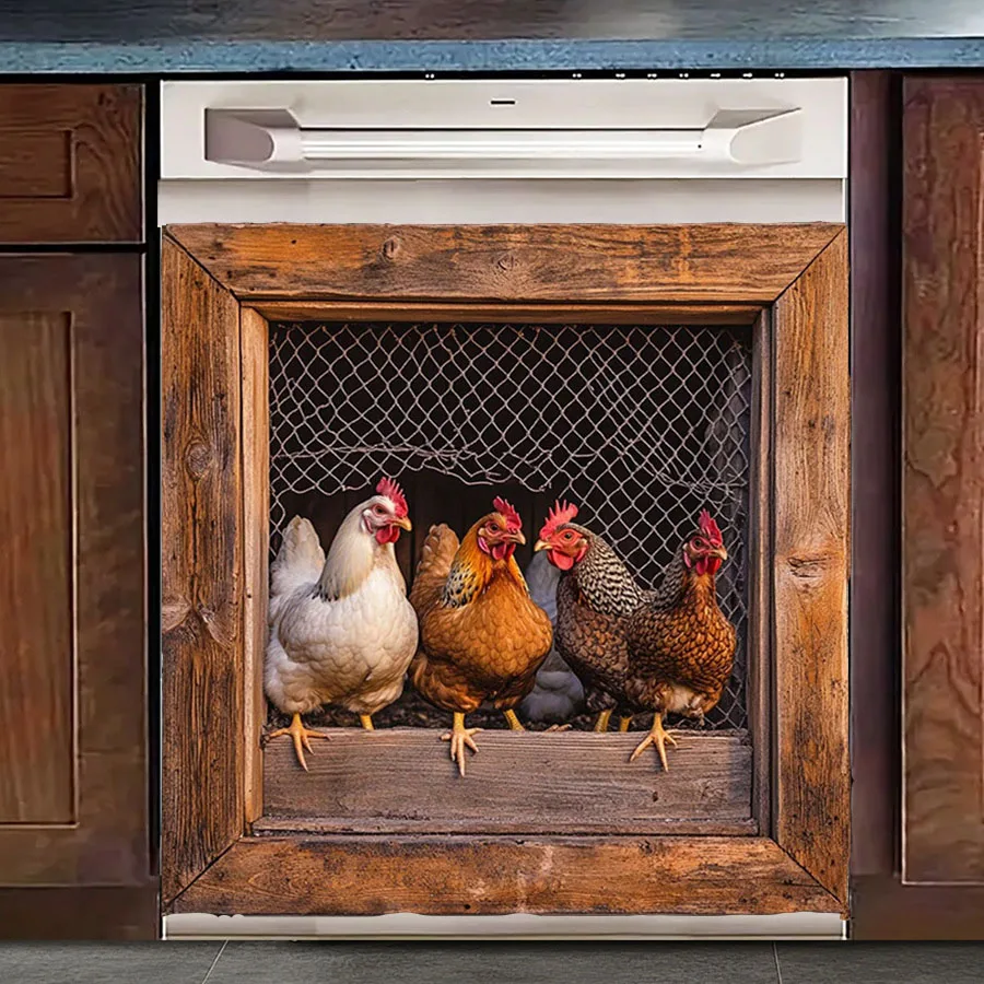 3D Rooster Window Decals, Farmhouse Chicken Wall Stickers, Removable Rustic Farm Animal Decor for Kitchen Bedroom Living Room
