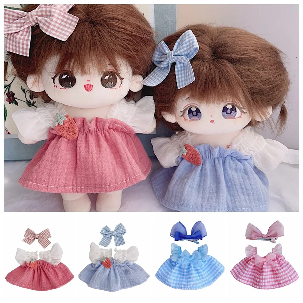 Princess Dress 20cm Cotton Doll Clothes with Hair Clip Outfit Cotton Doll Dress Summer Cute Plush Doll Clothes