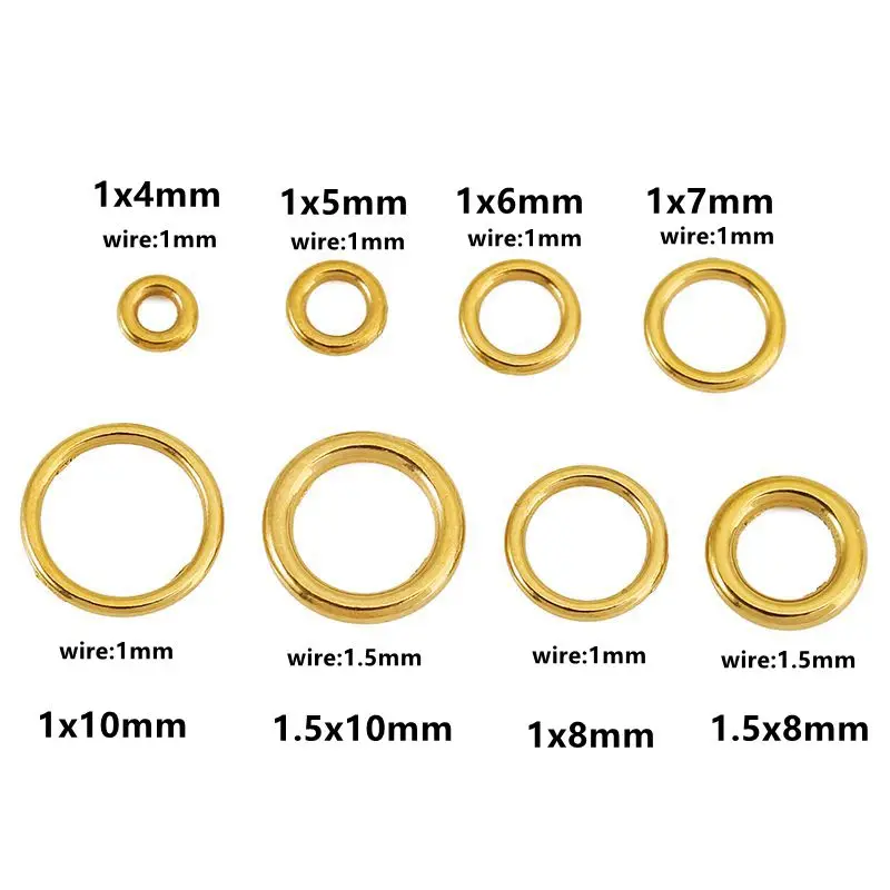50개/세트 4 5 6 7 8 10mm PVD 스테인리스 스틸 골드 심리스 클로즈드 점프 링 강력 트위스트 로프 스플릿 링 DIY 쥬얼리 제작용