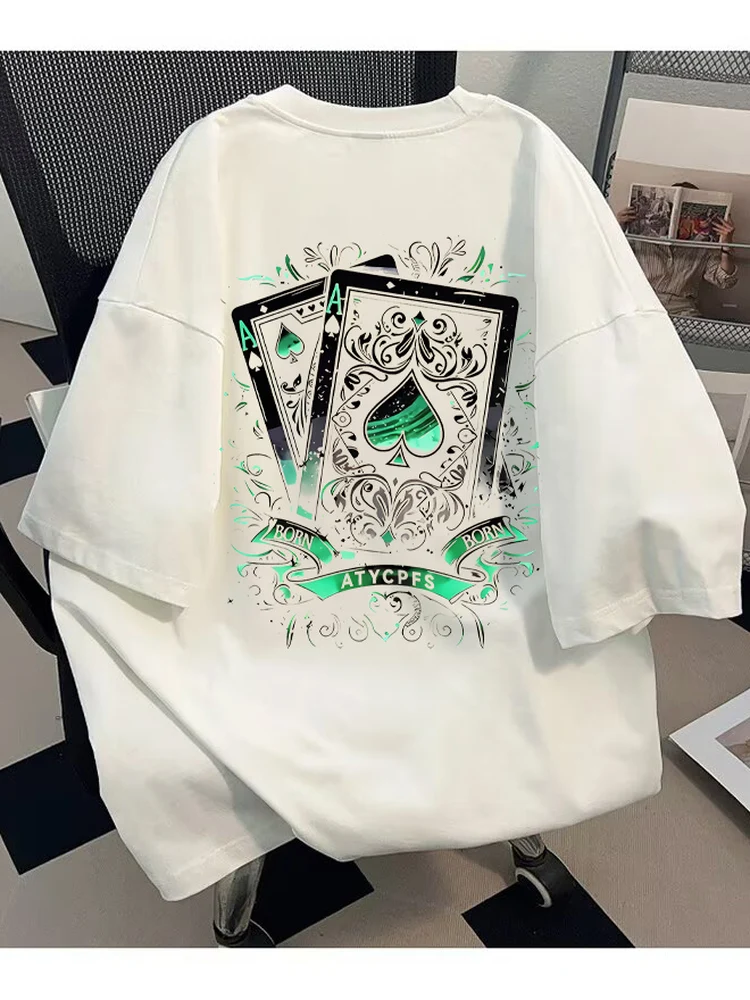 wassup-american-poker-プリント半袖-tシャツ-ルーズ-オーバーサイズ-ショルダードロップ-カップルライン-カジュアル-コットン-スウェットシャツ