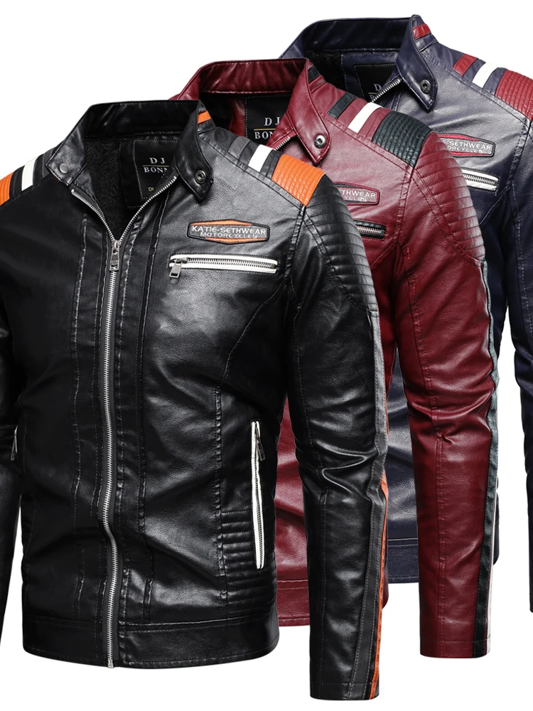 

Men's Winter Motorcycle Leather Jaet Casual Youthful Sle Long Sve Zipper Closure PU Leather Coat Warmth Function