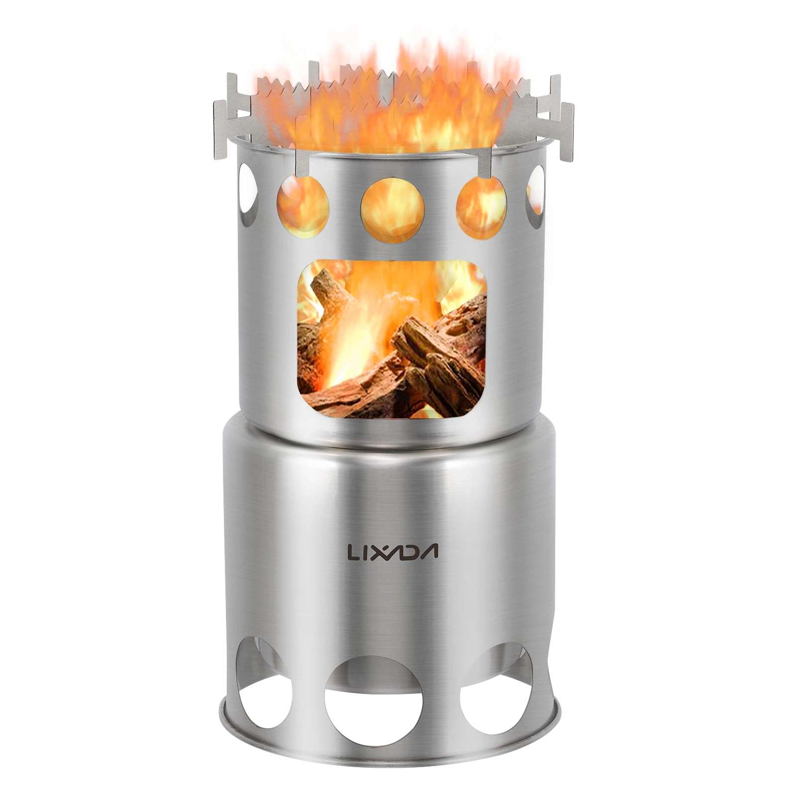 Lixada Portable Stainless Steel Lightweight Wood Stove Outdoor Cooking Picnic Camping Burner