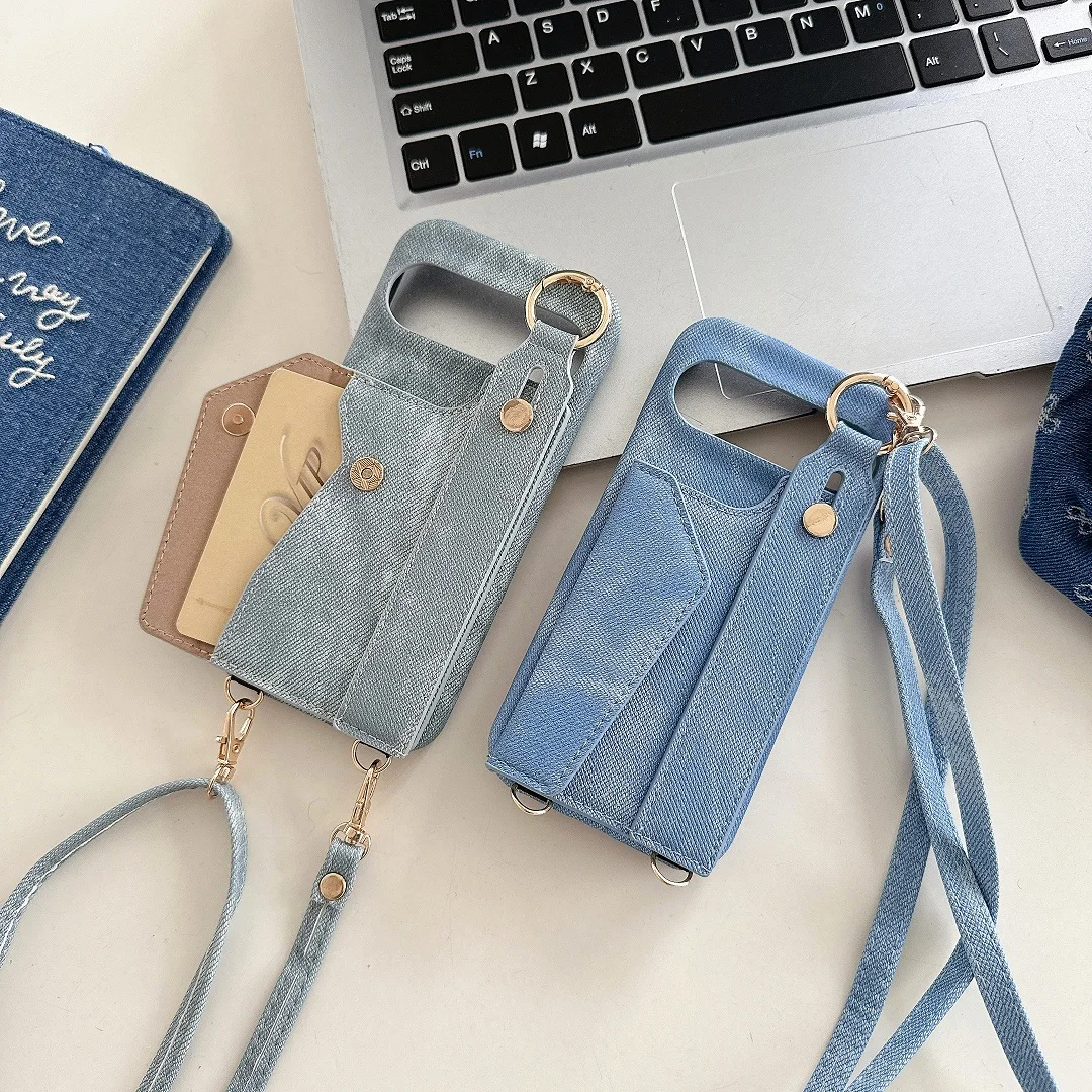 Luxury Crossbody Denim Card Holder Wallet Case For Google Pixel 11 10 Pro 9 Pro XL 8A 8Pro 7A 7Pro Phone Cover With Wrist Strap