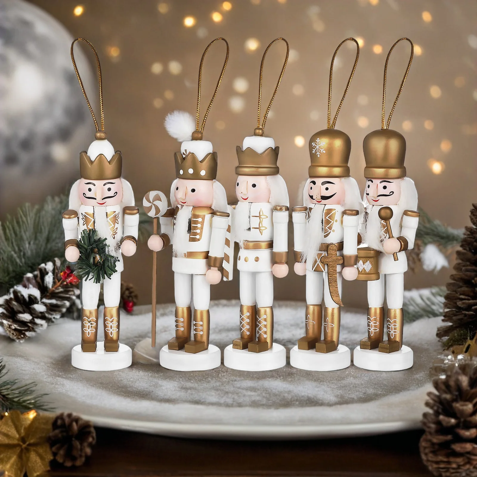 

5 Pcs Christmas Nutcrackers Wooden Nutcracker Figure Festival Nutcracker Craft Christmas Nutcracker Soldiers Decoration