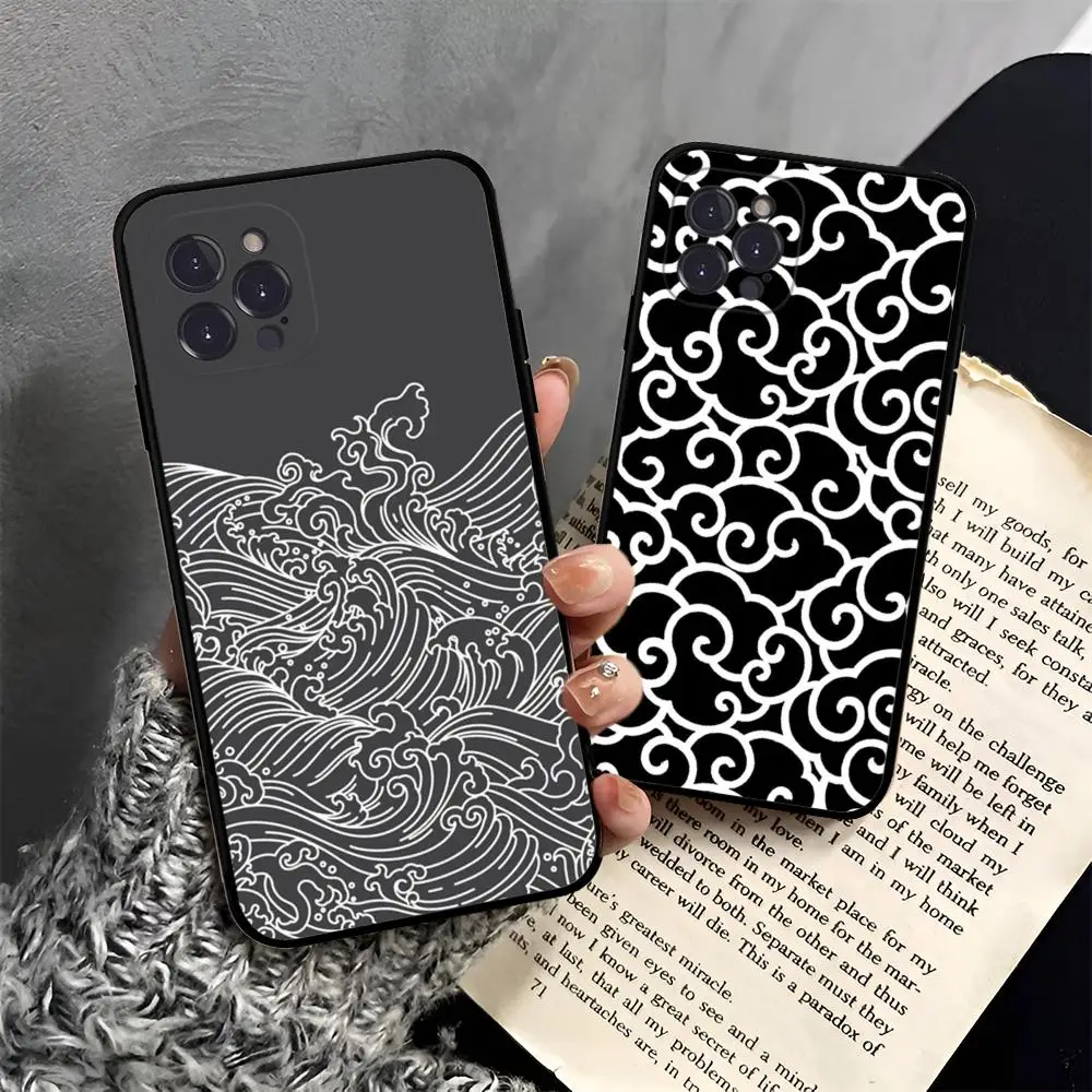 

Wave Pattern black Phone Case For iPhone 15 14 13 12 Mini 11 Pro XS Max X XR SE 6 7 8 Plus Soft Silicone Cover