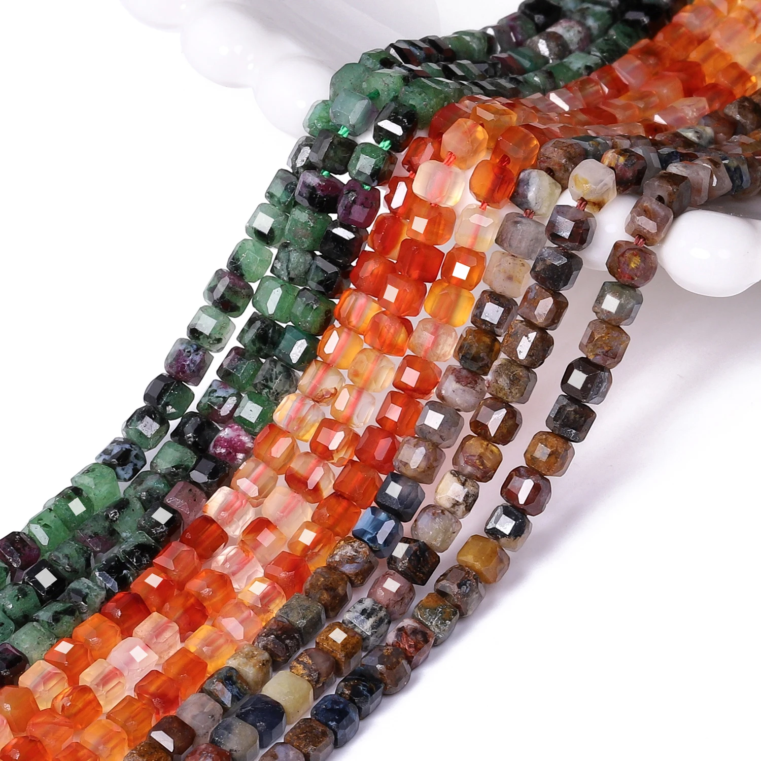 3 مللي متر بيترسيت الطبيعي Epidote روبي العقيق الأحمر ساحة حجر الخرز مشطوف مكعب السلس حبة DIY بها بنفسك مجوهرات الخصر سلسلة سوار #2