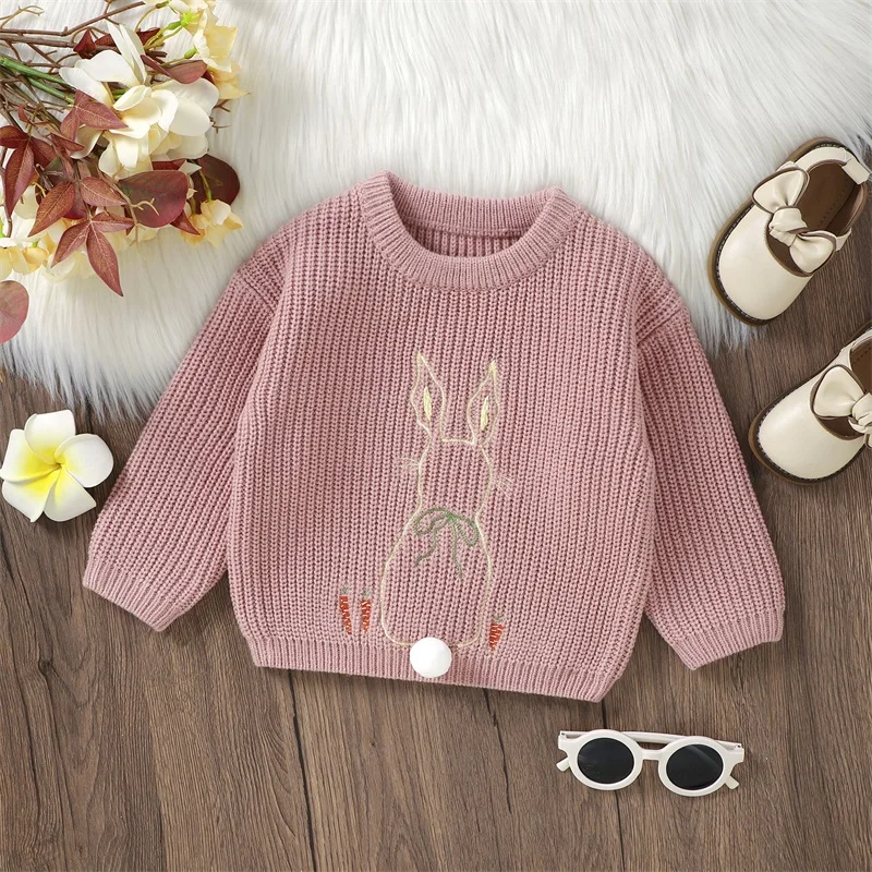 

Toddler Girls Sweater Long Sleeve Pull On Bunny Top Spring Fall Winter Clothes Easter Sweater