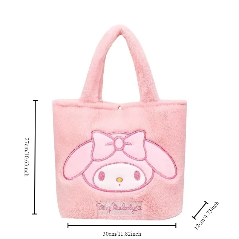 Sanrio Hello Kitt Plush Shoulder Bag Kuromi Girl Heart Handbag Cute Kawaii Large Capacity Shoulder Bag Fashion Plush Bag MINISO