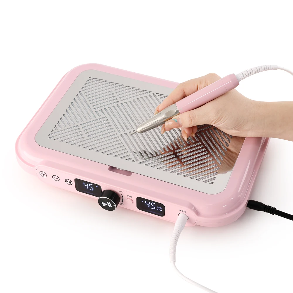 Machine de collecte de poussière d'ongles de couleur rose, 4500 tr/min, poignée sans balais, 2 ventilateurs, aspirateur d'aspiration pour Nail Art avec filtre amovible