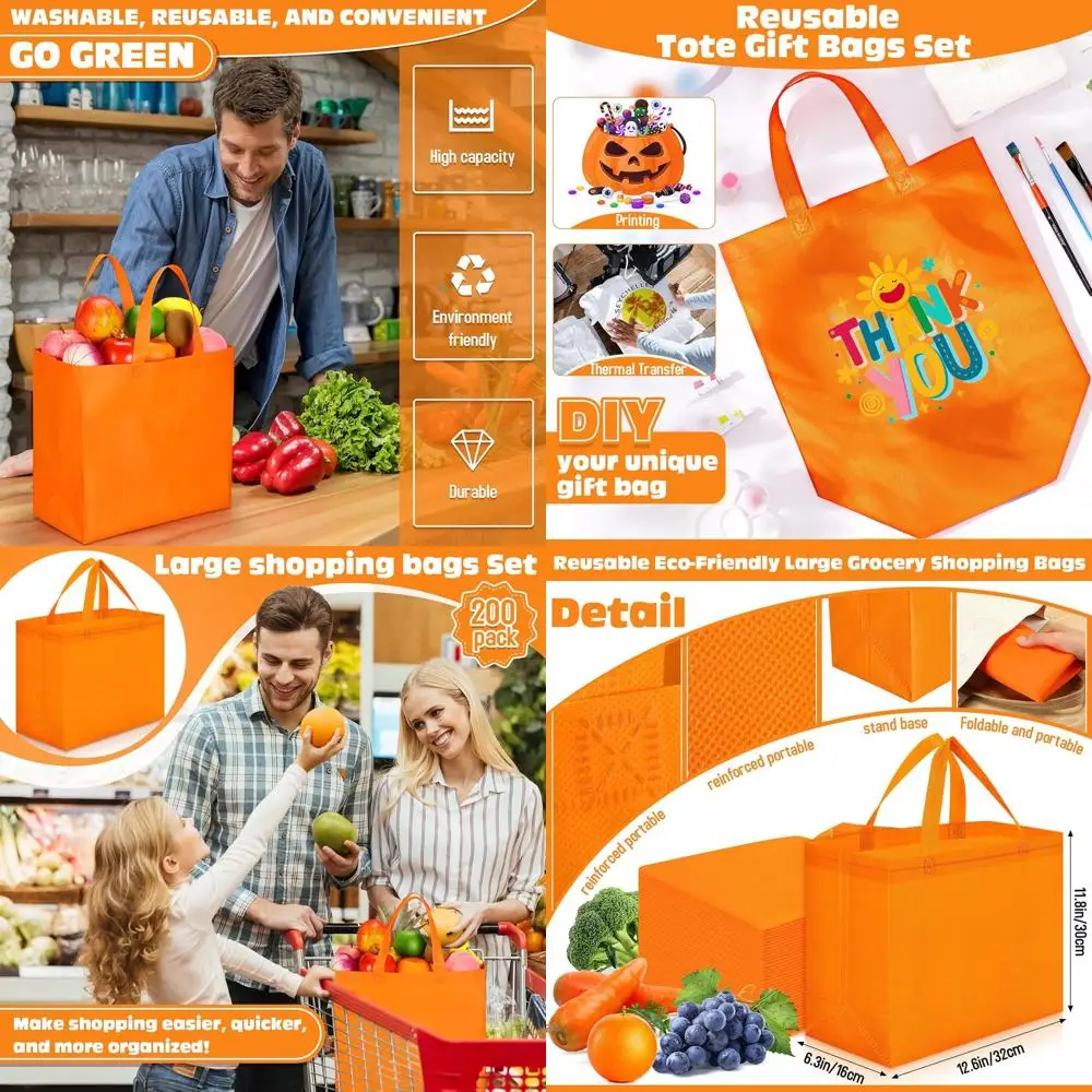 

Large Reusable Non-Woven Shopping Bags with Handles, Portable and Foldable, 12.6 x 11.8 x 6.3 Inches