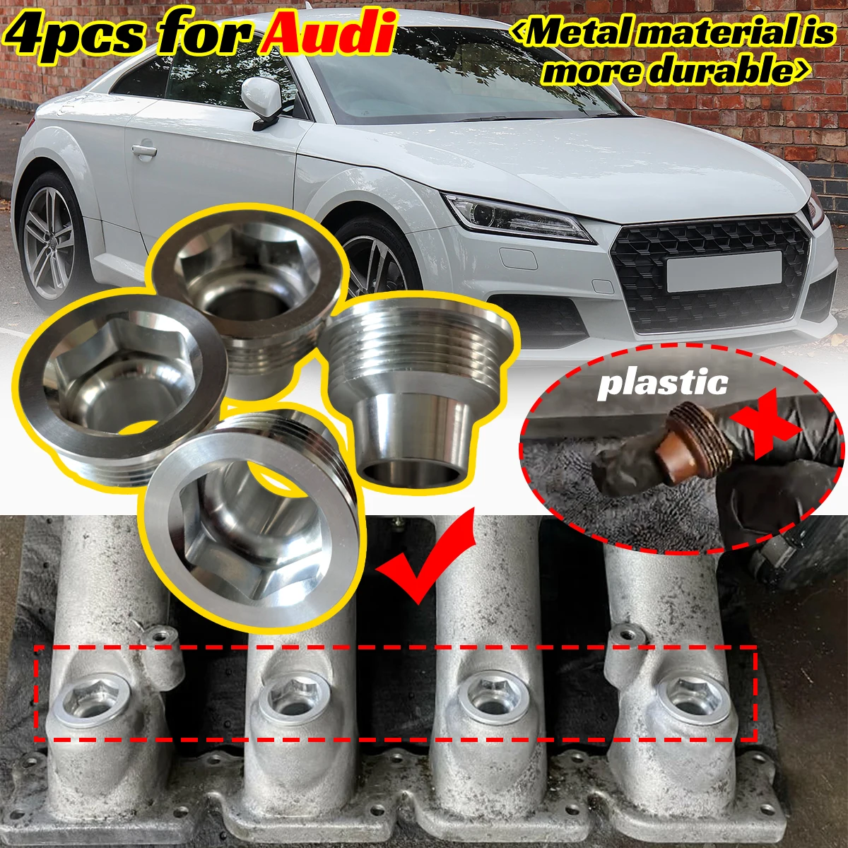 

4pcs Upgrade Aluminum Fuel Injector Insert Cup Seat for Audi A4 8E TT S4 8H 1.8T Control Engine Repair Kit 06B133555H 06B133555D