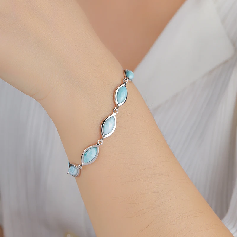 XYOP Natural Larimar Blue Pear-Shaped Ethnic Bracelet Burning Christmas, Warm For Love, Warm Winter Praise