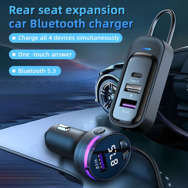 Car Charger FM Transmitter Bluetooth Handsfree Car Kit Radio Audio Receiver MP3 Player Adapter FM Modulator With Extension Line