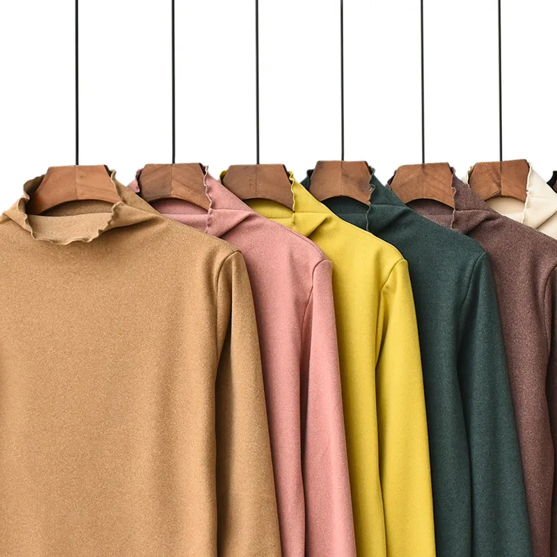 Women's Base Layer Shirt Half High Collar Double Sided Flocking Long Sleeve T-Shirt Velvet Warm Winter Fitted Top
