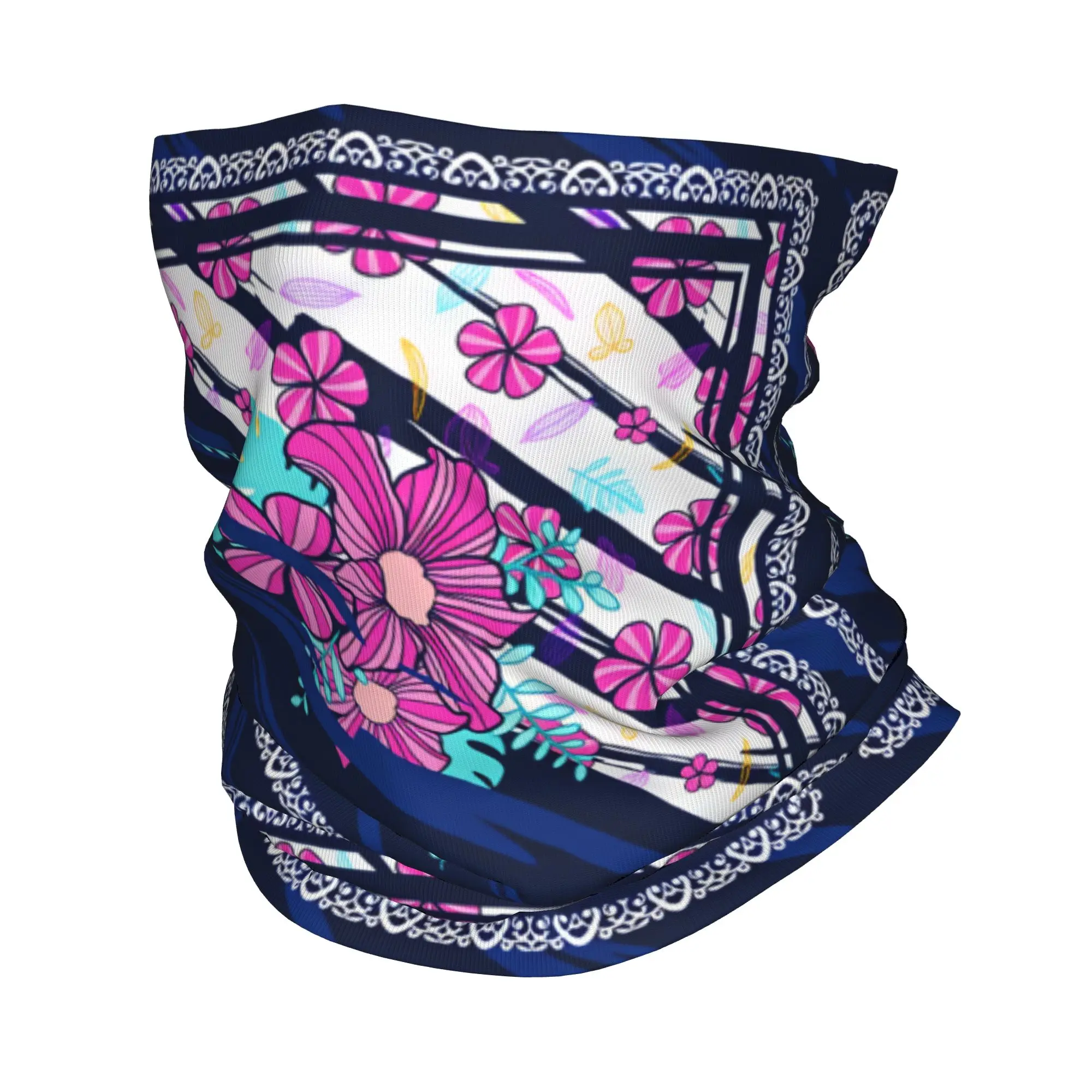 Navy Stripe Tropical Flower Bandana Bicycle Mask Outdoor Sports UV Protection Balaclava Custom Soft Motorcycle Tactical Mask