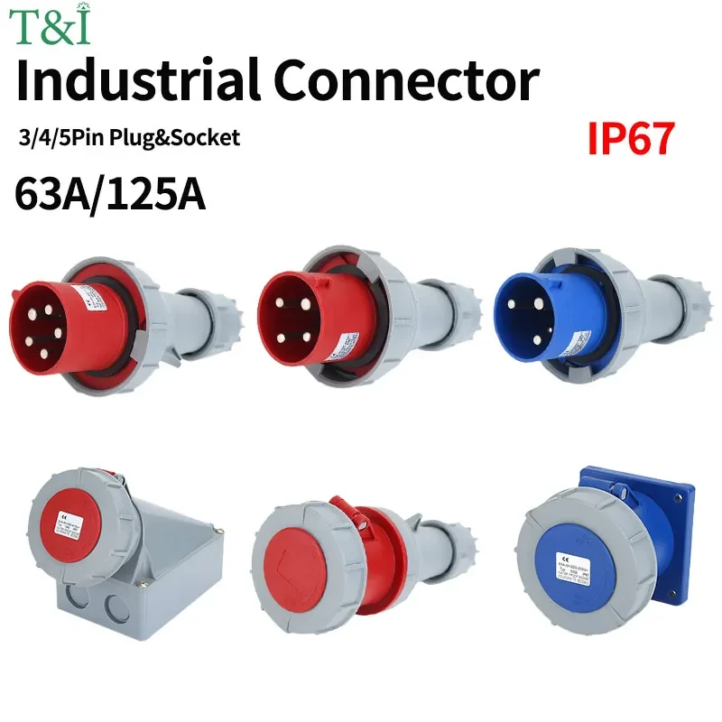 

Aviation Industrial Plug Connector Set -63/125A IP67 Waterproof Rating, Wall Mount, Wired Install, 3/4/5P Male/Female Connector.