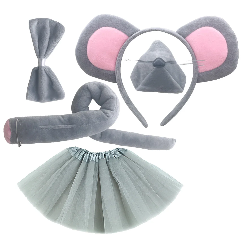 1Set Grey Mouse Headband Accessory Set Soft Flexible Ear Band and Wiggle Tail for Costumes Comfort Secure Fit