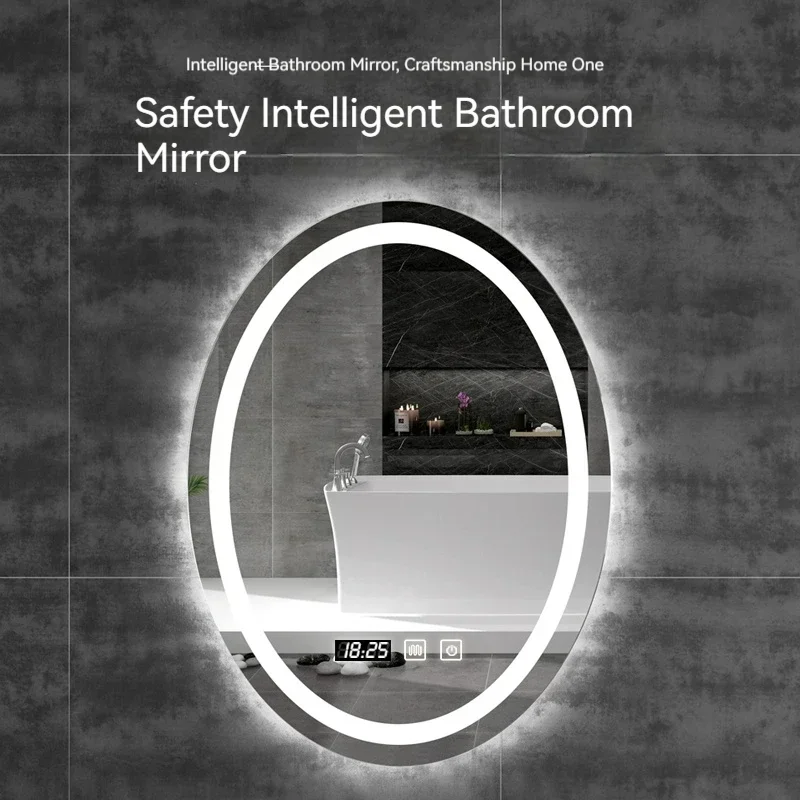 60x80 CM LED Light Oval Smart Bathroom Mirror Vanity  Anti-Fog HD Home Decoration Hotel Makeup 