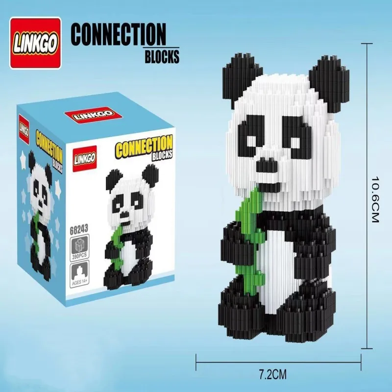 Linkgo Panda Animal Model 390Pcs Self-Locking Bricks DIY Assembly Sets For Children\'s Educational Mini Building Blocks Toys