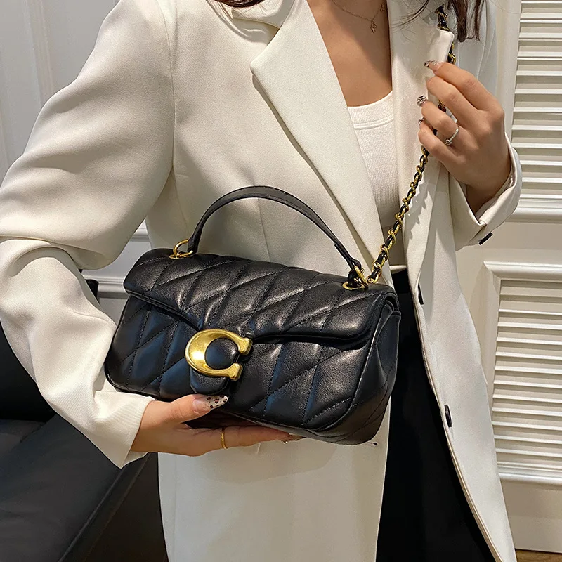 Women Quilted Leather Shoulder Bag Luxury C Logo Gold Chain Crossbody Bag Designer Small Flap Handbag Vintage Black Evening Clut
