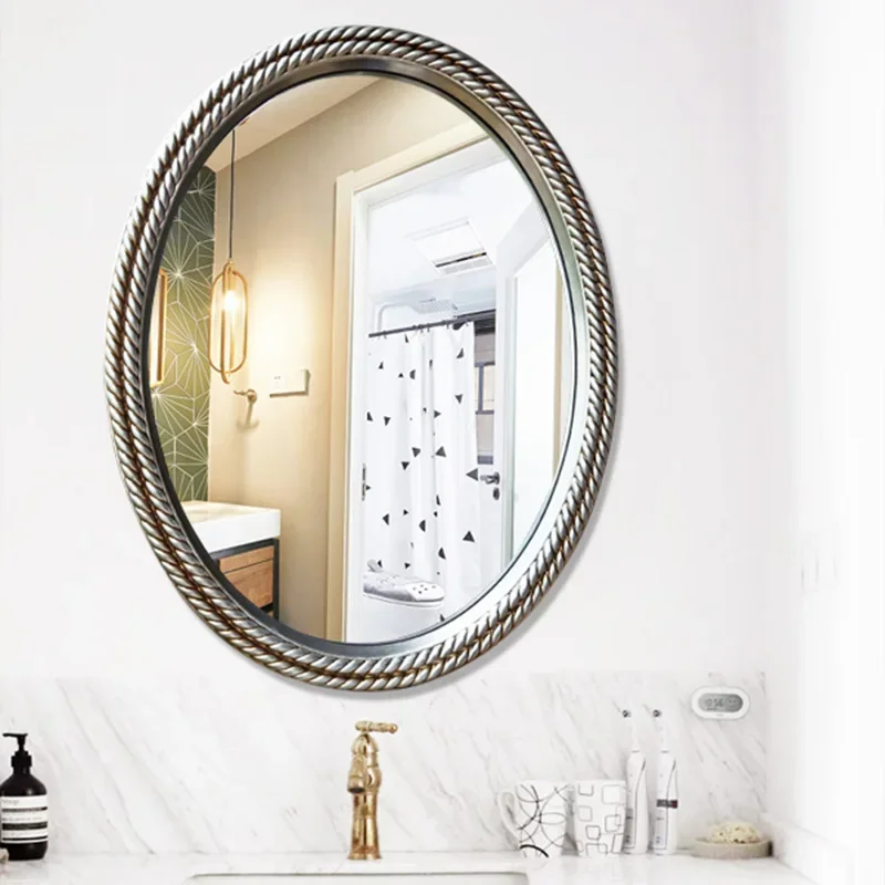 Oval Luxury Bathroom Mirror Makeup Antique Vanity Bathroom Mirror Wall Mounted Designed Espejo Redondo Decoration Home CC50BM