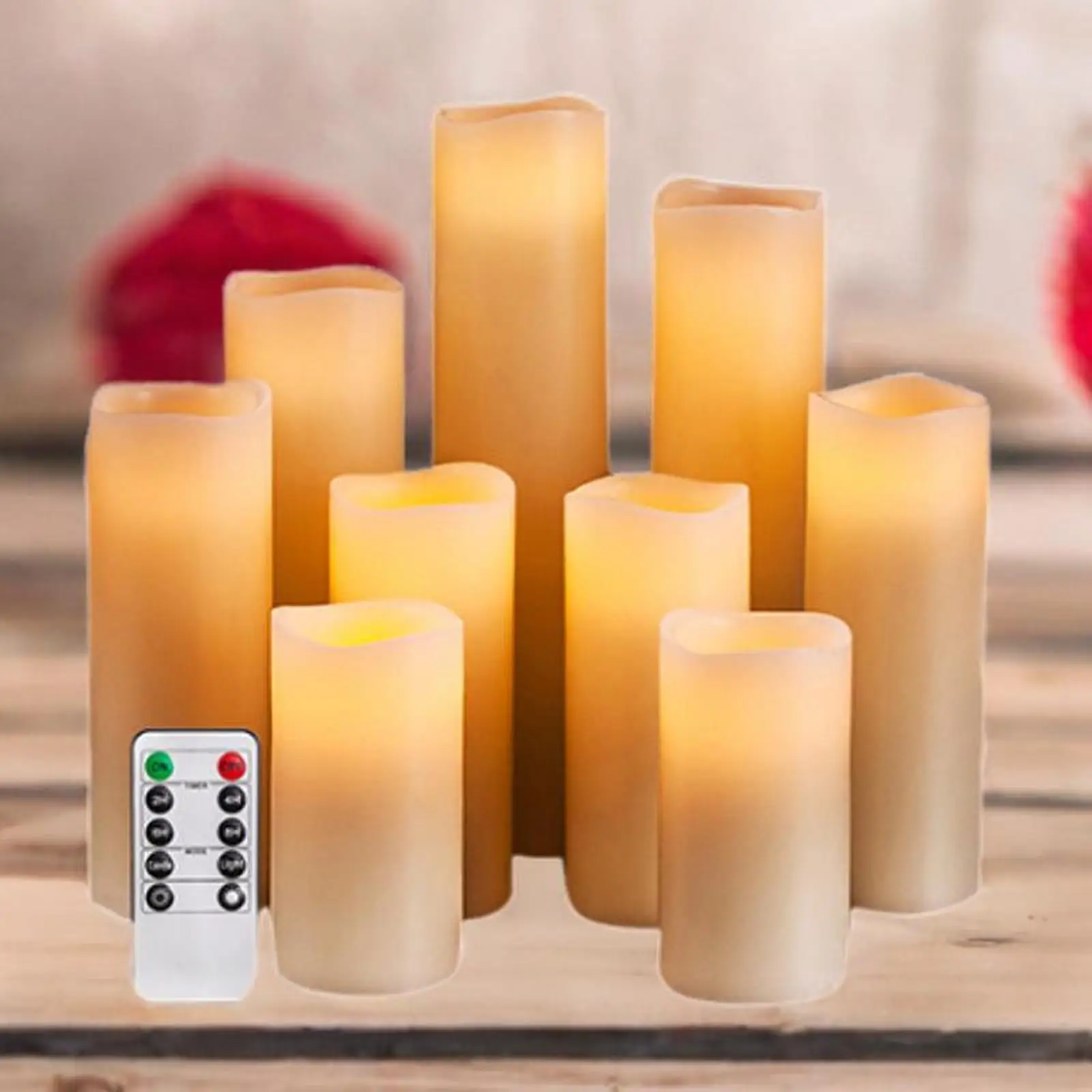 9 Pieces Flameless Flickering Pillar Candles for Restaurants Decor Accessory