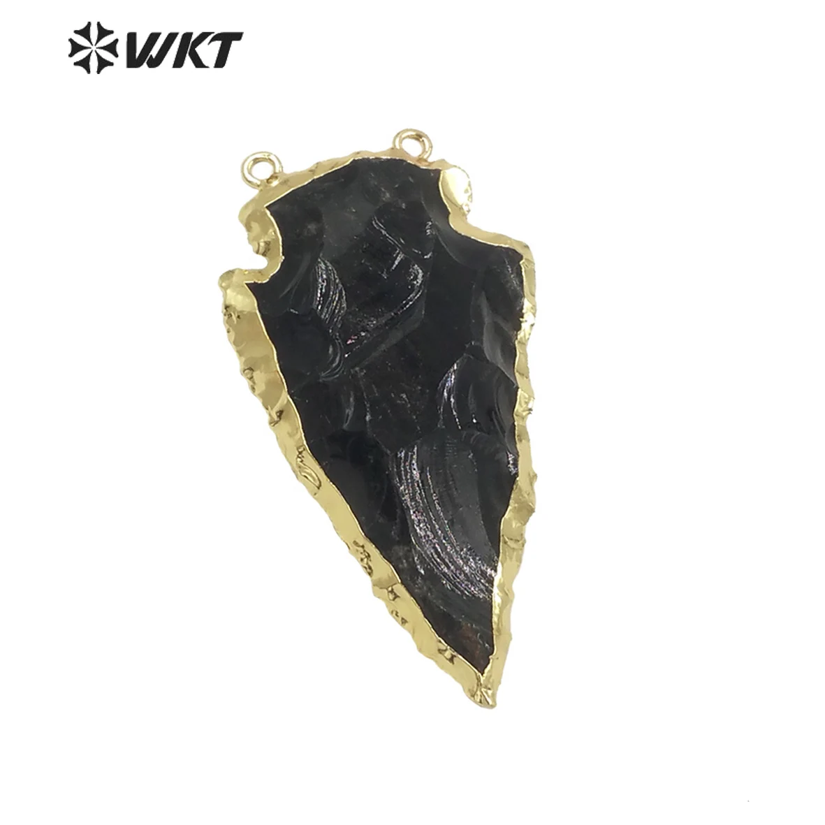 

Fashion !! Black arrowhead pendants with double bail, obsidian pendant connector with gold electroplated(WT-P306)