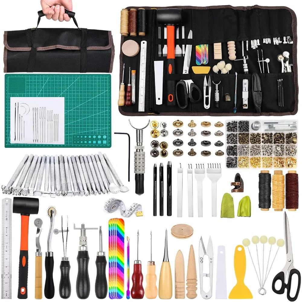 

328Pcs Leather Tooling Kit, Leather Working Kit with Manual, Leather Working Tools and Supplies, Stamp Tools