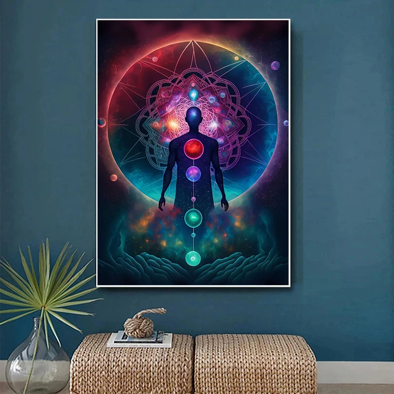 لوحة قماشية فنية للدين كلاسيكية ، ملصق على شكل شخصية مجردة ، أسرار الكون ، التأمل ، الشاكرات ، الهندي ، بوذا ، ديكور المنزل ، الطباعة #4