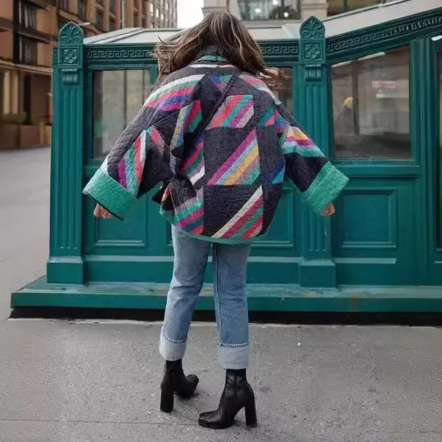 Женская парка с принтом, кардиган, парки с длинным рукавом, свободная верхняя одежда с отложным воротником, винтажная повседневная осенняя одежда 2025 года с карманами