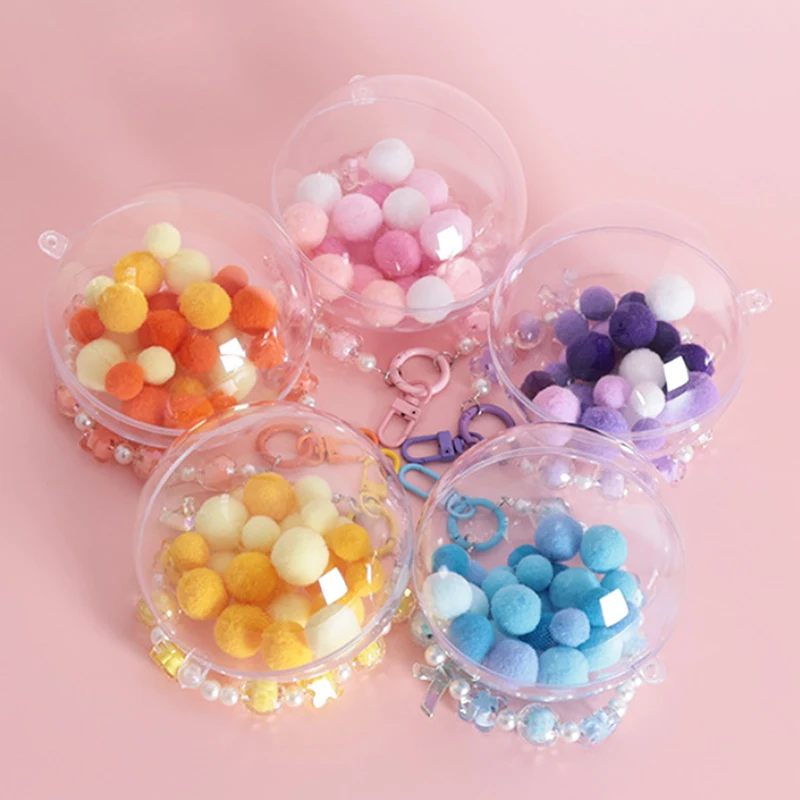 

Small Doll Storage Bag Outdoor Doll Bag Keychain Portable Carrying Case Transparent Doll Display Bag With Plush Ball