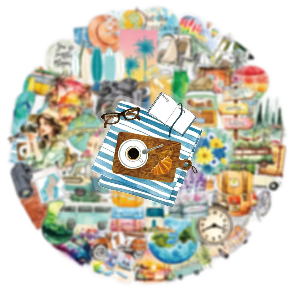 50 قطعة PET شفافة جديدة بسيطة ملصقات السفر في الهواء الطلق خرائط السفر الديكور القرطاسية دفتر ملصقات الأمتعة