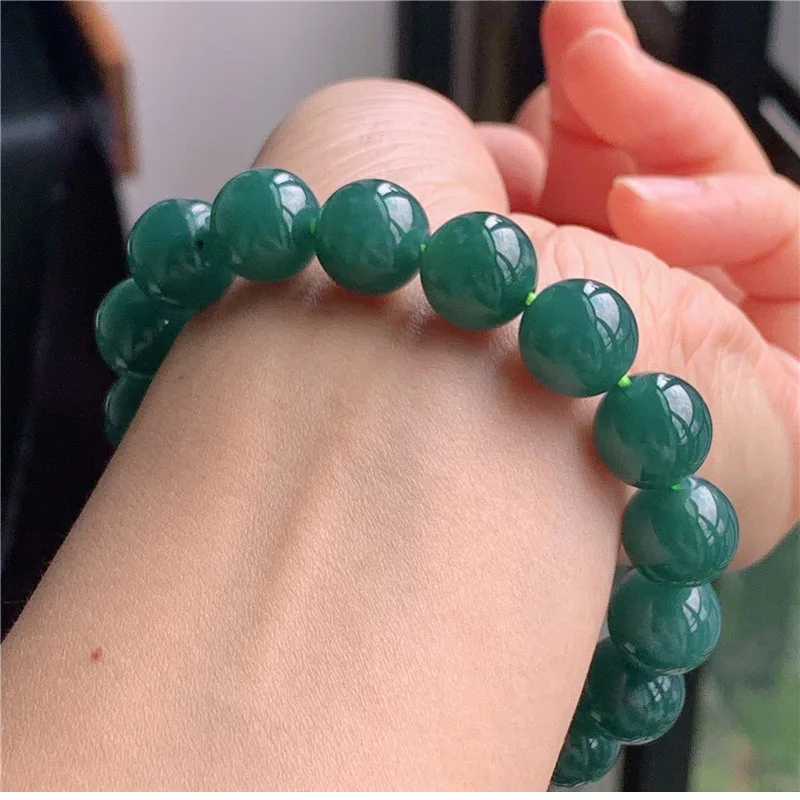 Myanmar Blue round Beads 13mm-like Mine Timber Jade Bracelet Send Certificate Men and Wome