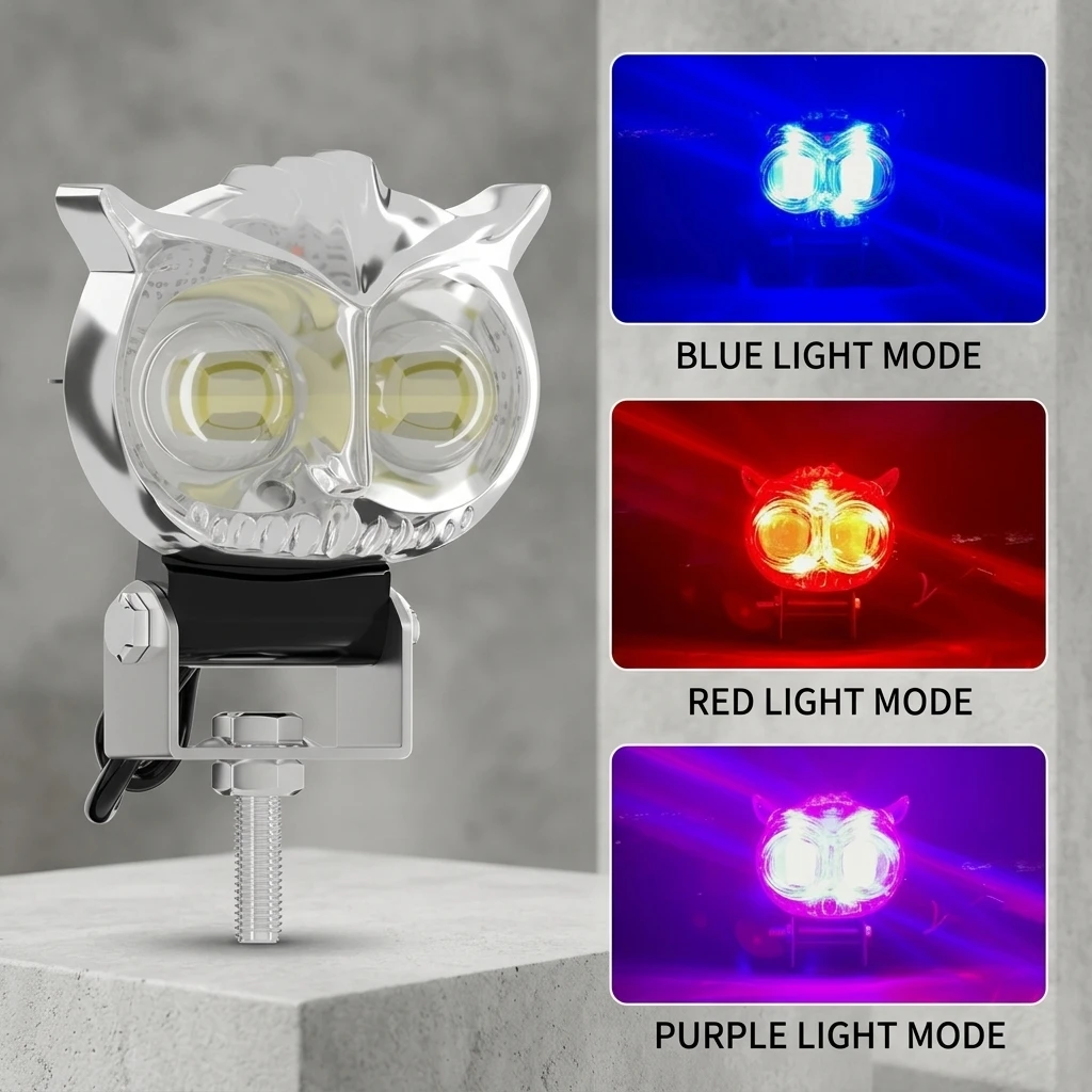 2PCS 7-Color Owl LED Spotlight Work Light 12V-85V 3000LM IP65 Waterproof Lamp Driving Light for Motorcycle Car Truck ATV Boat EV