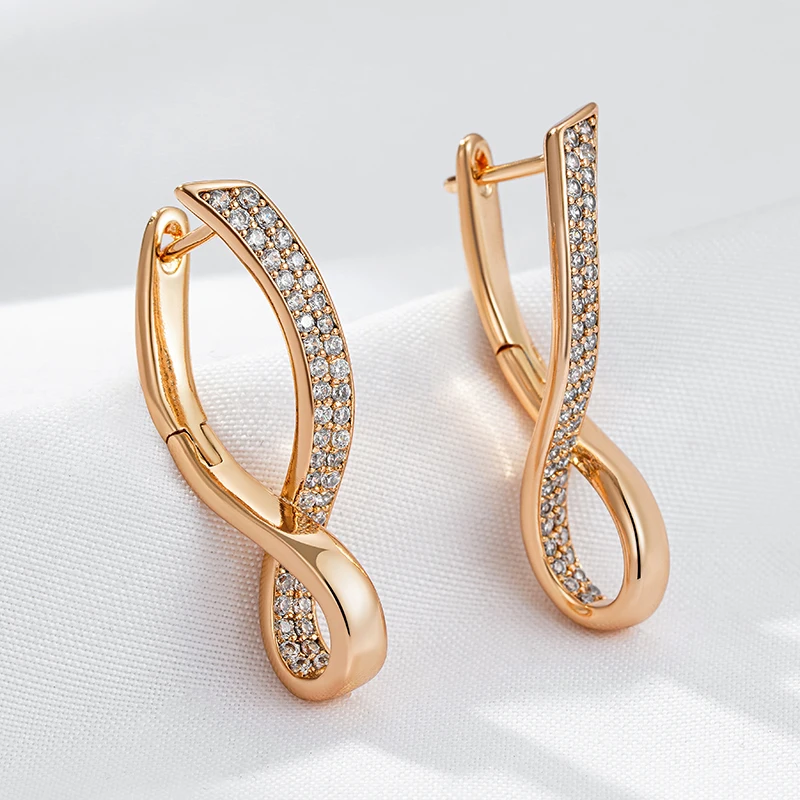 

Wbmqda New Fashion 585 Rose Gold Color Geometric Cross Zircon Drop Earrings For Women Daily High Quality OL Jewelry Accessories