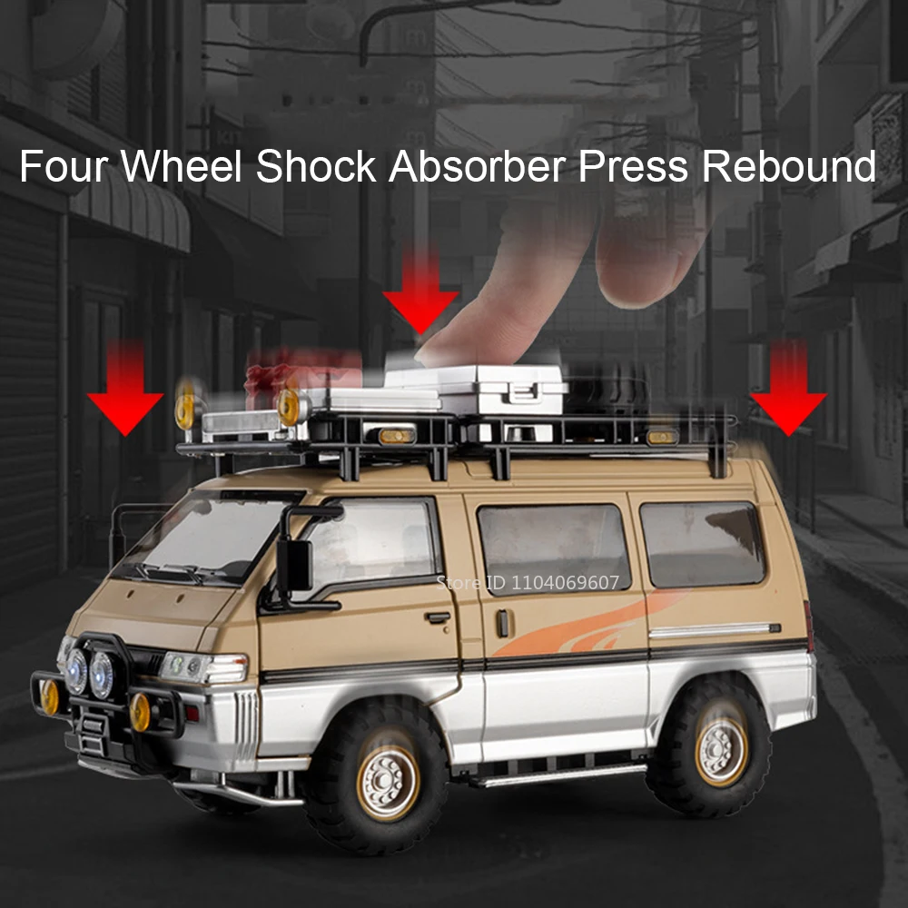 1:24 Mitsubishi Delica Model Speelgoed Miniatuur Camping Auto Legering Diecast Terreinwagens Geluid Licht Deuren Geopend Pull Back Gift