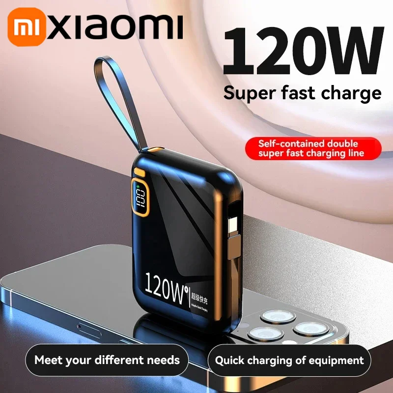 120W Mini Power Bank 30000mAh Super Twee Manieren Snel Opladen LED Digitaal Display Met Kabel Draagbare Externe Batterij Mobiele Power