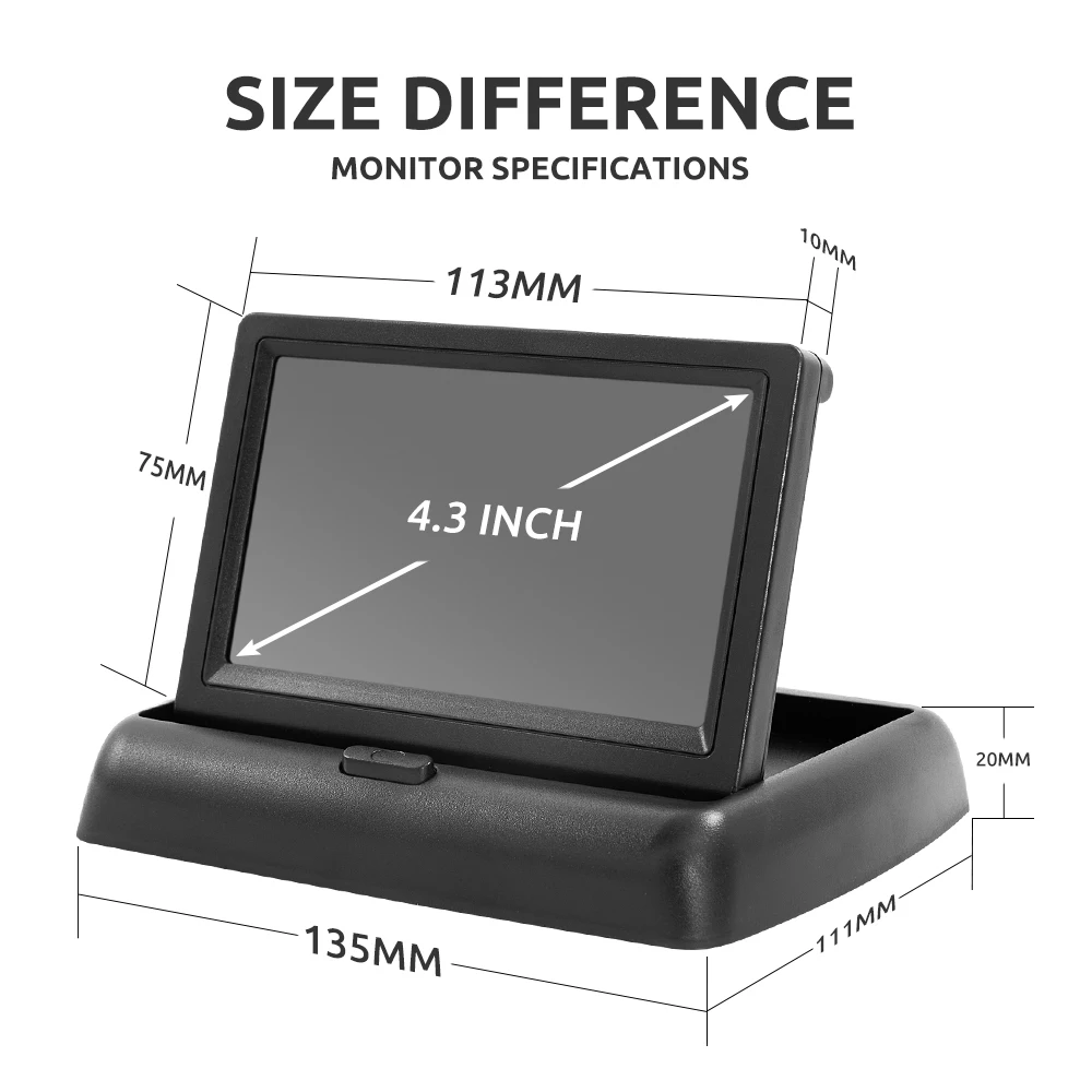 MJDOUD 자동차 후방 카메라 모니터, 접이식 4.3 인치 TFT LCD HD 스크린, 역방향 LED 백업 역방향 카메라, 차량 주차용