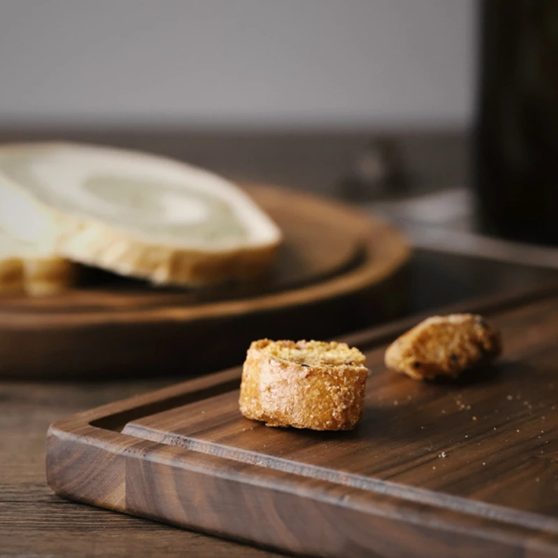 

ABMR-Доска для разделения из черного ореха, доска для стейка, лоток для стейка из цельного дерева, консервирующая кухонная разделочная доска, тарелка для стейка с прорезями, хлеб