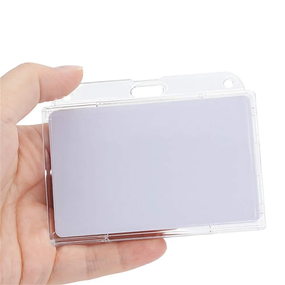 1pc Transparent ID Card Badge Holder Vertical/Horizontal with Thumb Slot Name-card Sleeve Sliding Double Cards Matte ABS Cover