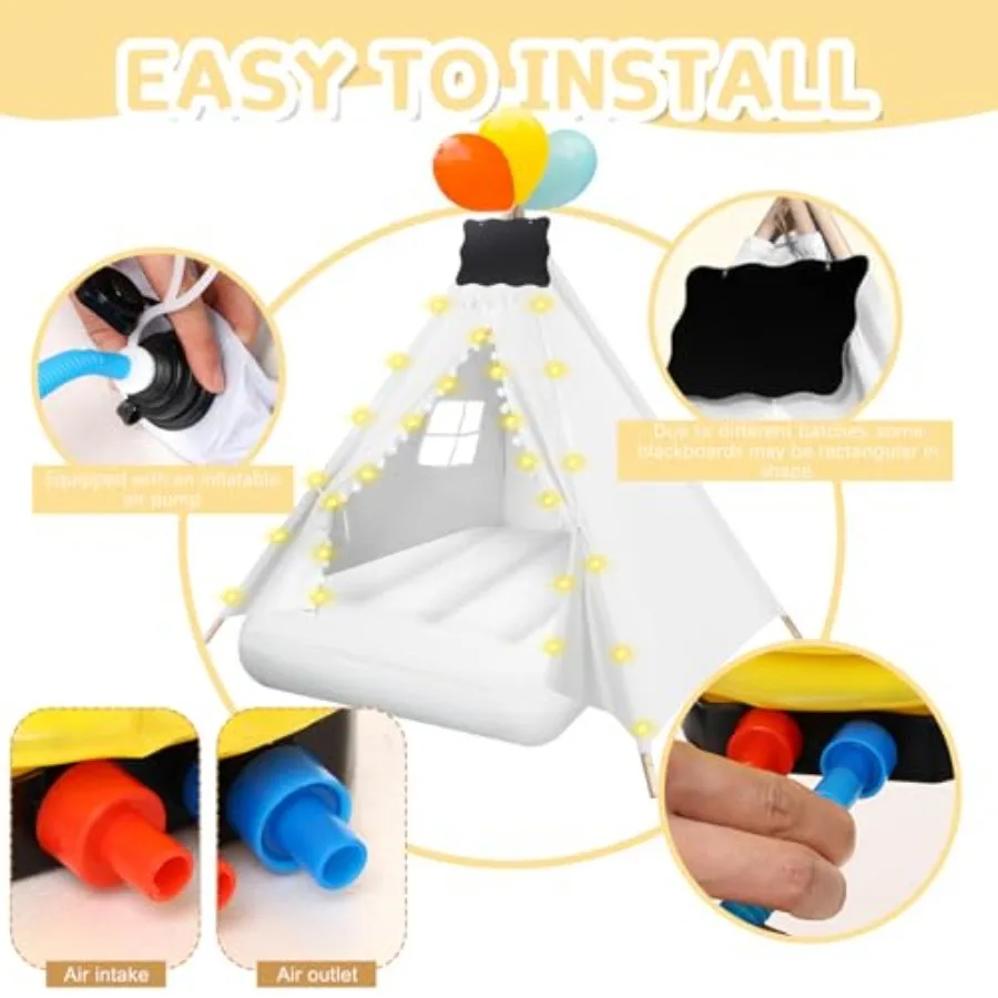 เต็นท์ทีพี 6 ชิ้น พร้อมไฟประดับ เตียงลมเป่าลม ผ้าปูที่นอนแบบรัดรูป และกระดานดำขนาดเล็กสำหรับเด็กชายและเด็กหญิง