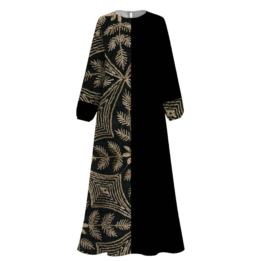 Muslim Clothing Femme Islam Abaya Dubai Turkey Cashew Flower Spliced Print O-Neck Long Sleeve Kaftan Casual Abaya Muslim Dress