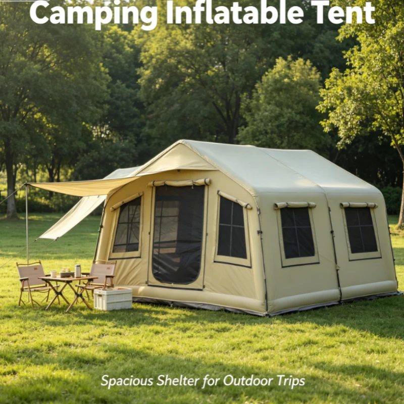 Large Inflatable Family Camping Tent with Extendable Porch, Waterproof & Windproof for Outdoor Adventure and Four-Season Use