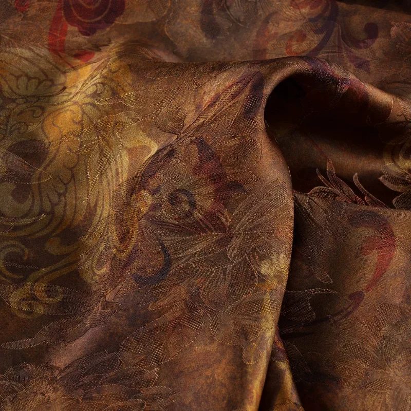 Phoenix Jacquard Fabric Caramel Brown Retro Chinese Style Breathable Dress Curtains Printed Handmade DIY Home Craft Material