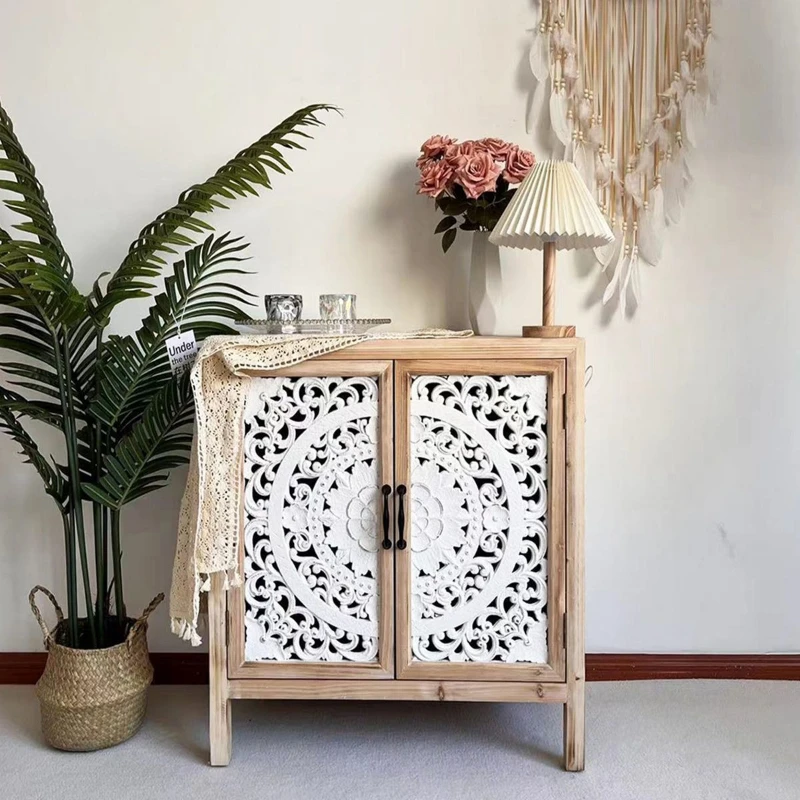 Log decorative cabinet Living room storage floor dining side cabinet Pastoral bucket cabinet