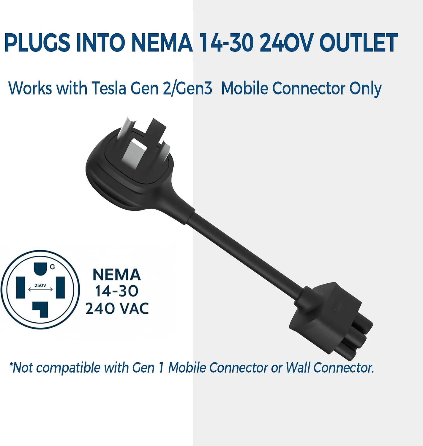 For Tesla Gen 2 Mobile Portable Charger NEMA 14-50 Adapter Connects To A 32 Amp 250V for Tesla Model 3/Y/X/S/Cybertruck